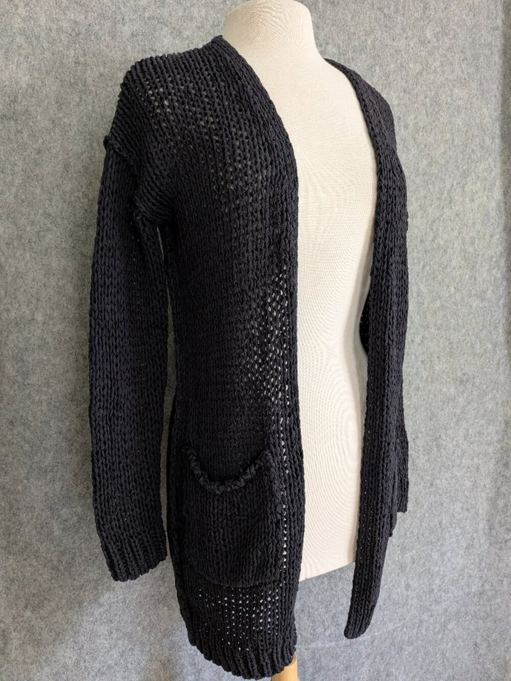 Free People Simply Sienna Longline Open-Front Navy Cardigan Small Chunky Cotton